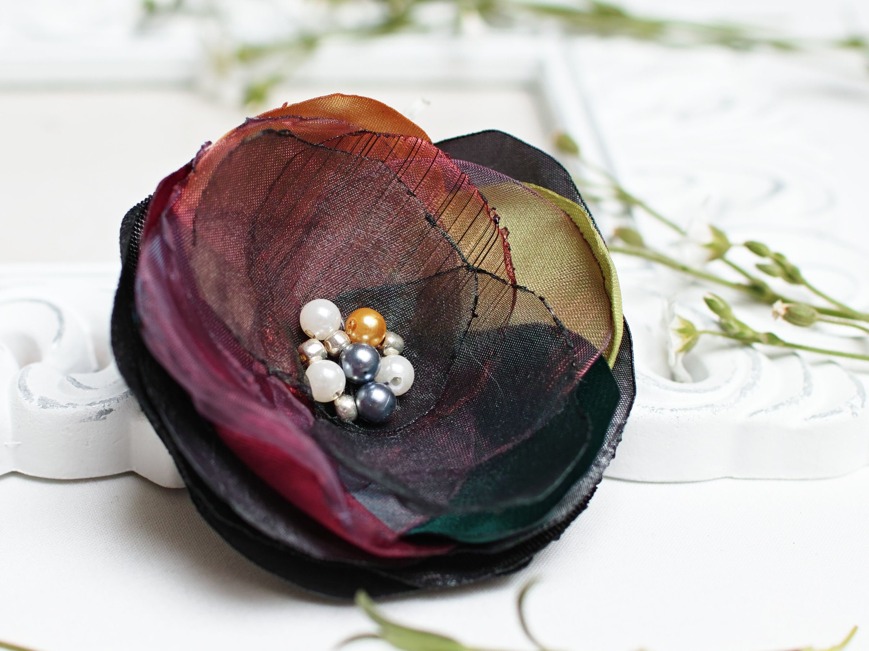 Handmade colorful flower pin brooch for (dress), fabric  display picture 2