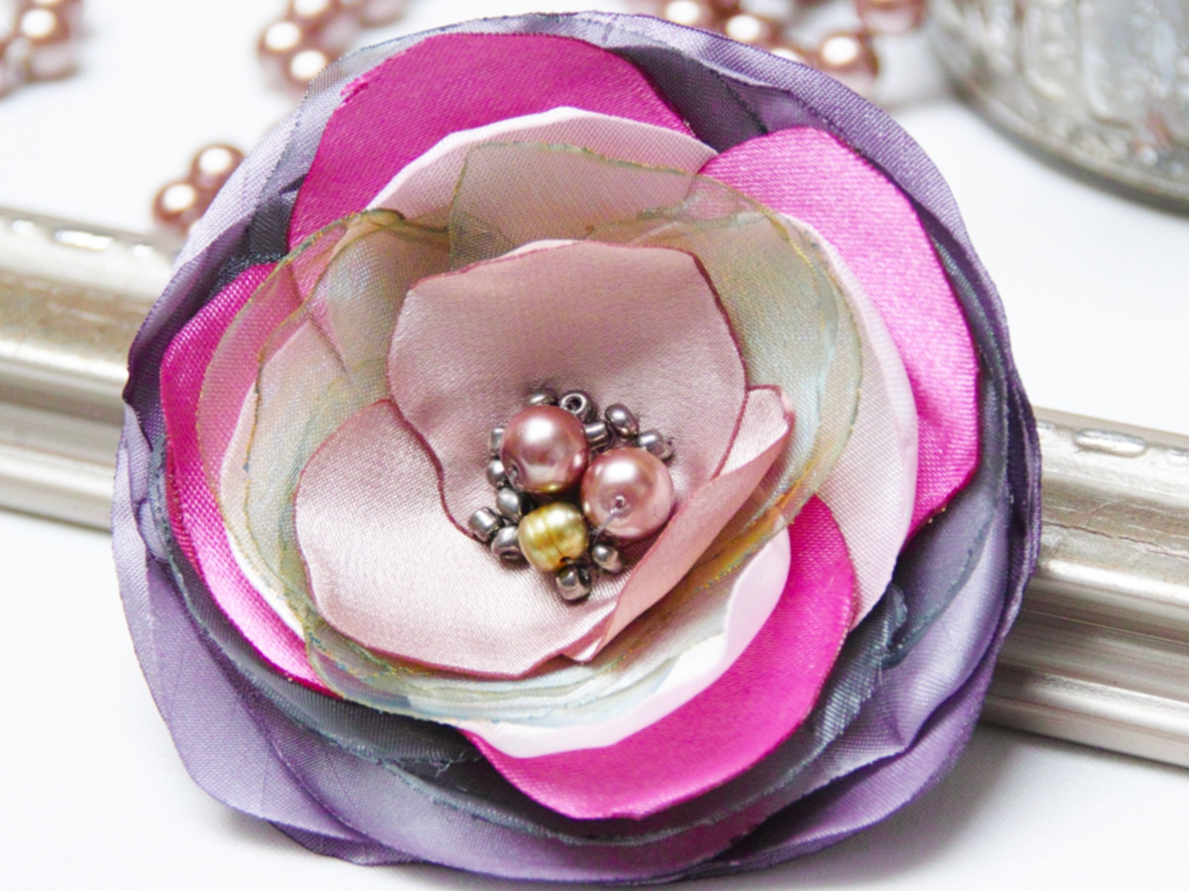 Fabric flower BROOCH Pin Petal Flower Pin Organza handmade pin, floral brooch corsage, elegant