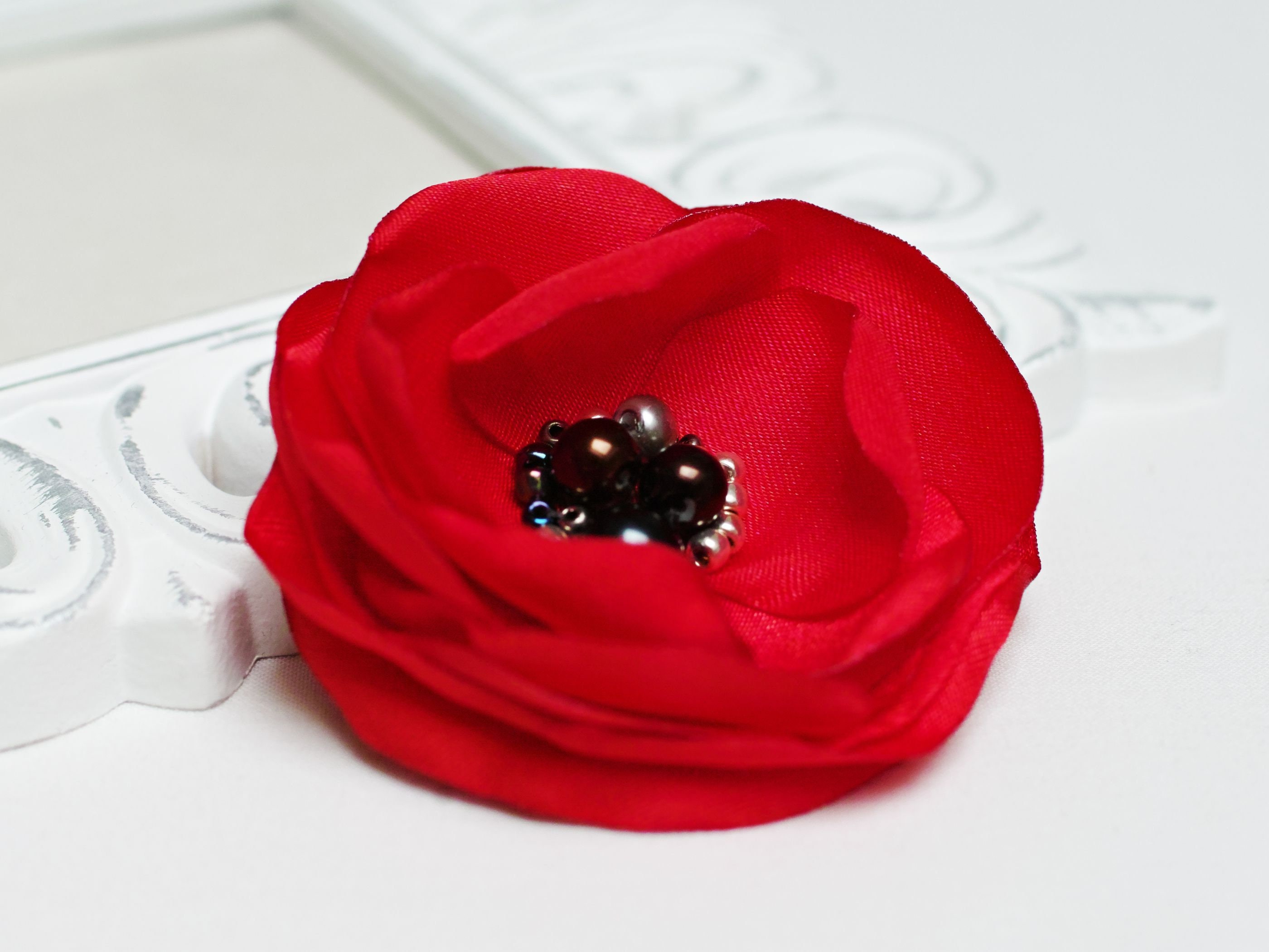 RED fabric flower BROOCH Pin Petal Flower Pin Organza handmade pin