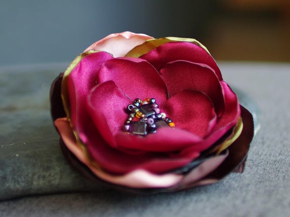 Autumn flower pin brooch for dress, BURGUND fabric floral brooch, women accessories, flower pin button