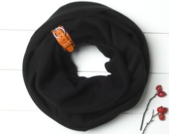 CHUNKY SCARF, extra CHUNKY Infinity Scarf with leather cuff, winter fashion infinity scarf, black chunky scarf,