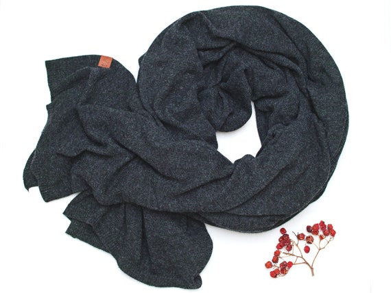 Large oversized wool scarf wrap women, anthracite gray scarf shawl for winter, ladies scarves