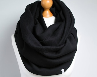 Black Cotton Jersey Infinity Scarf, Chunky Oversized Snood