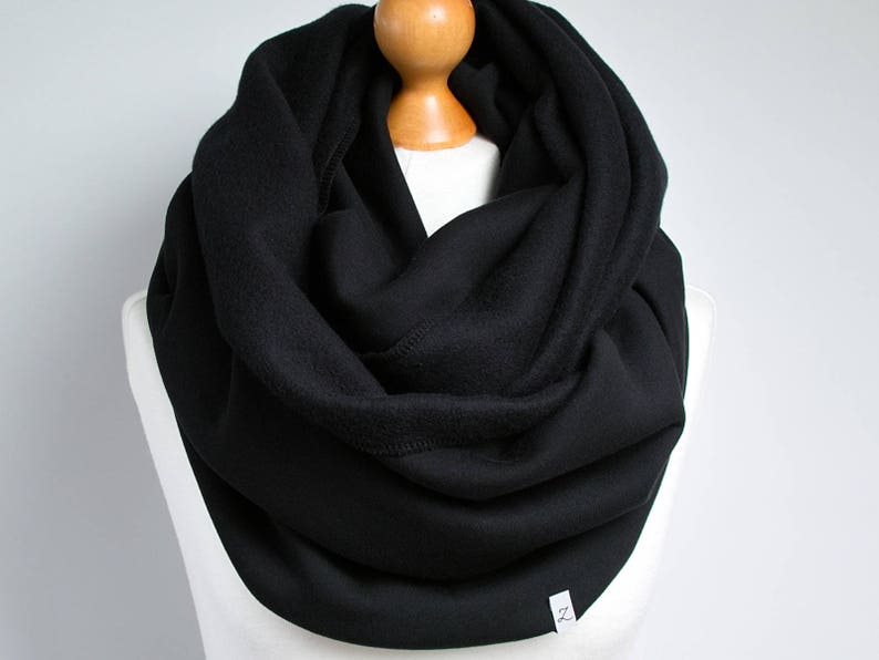 Black Infinity Scarf, hooded infinity scarf, BLACK jersey infinity scarf, oversized scarf, cozy chunky scarf, gift for her, gift ideas image 1