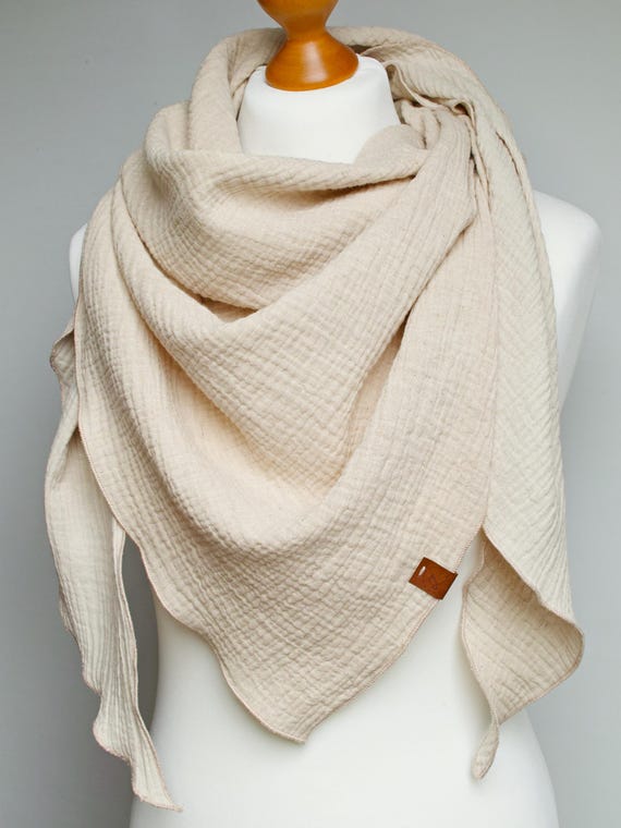 Cotton scarf wrap, muselin cotton triangle scarf for women, lightweight cotton spring scarf