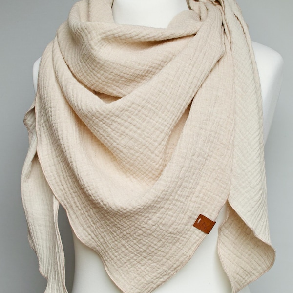 Light Beige Muslin Cotton Scarf: Triangle Wrap for Women