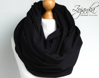 Oversized Infinity Scarf, BLACK infinity scarf, Chunky large snood, hooded circle Scarf, extra Large Jersey BLACK Infinity scarf, gift ideas