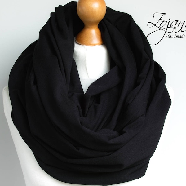 Écharpe Infinity surdimensionnée, écharpe infini NOIRE, grand snood Chunky, écharpe circulaire à capuche, écharpe extra Large Jersey BLACK Infinity, idées cadeaux