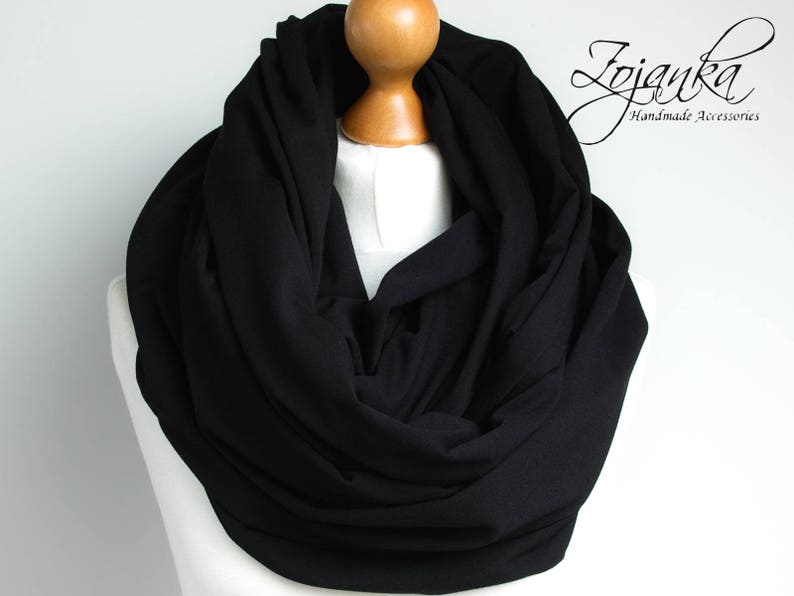 Oversized Infinity Scarf, BLACK infinity scarf, Chunky large snood, hooded circle Scarf, extra Large Jersey BLACK Infinity scarf, gift ideas image 1