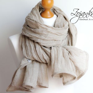 NATURAL BEIGE linen scarf, washed natural linen scarf, SHAWL  women, pure linen, natural scarf, eco scarf fashion, linen accessories women