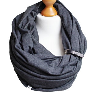 ANTRACITA Bufanda Infinity para mujer, bufanda ligera de tubo de algodón con puño de cuero para primavera otoño imagen 8