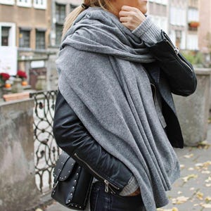 Large oversized wool scarf for women, anthracite gray winter scarf, wrap shawl, women scarves image 11