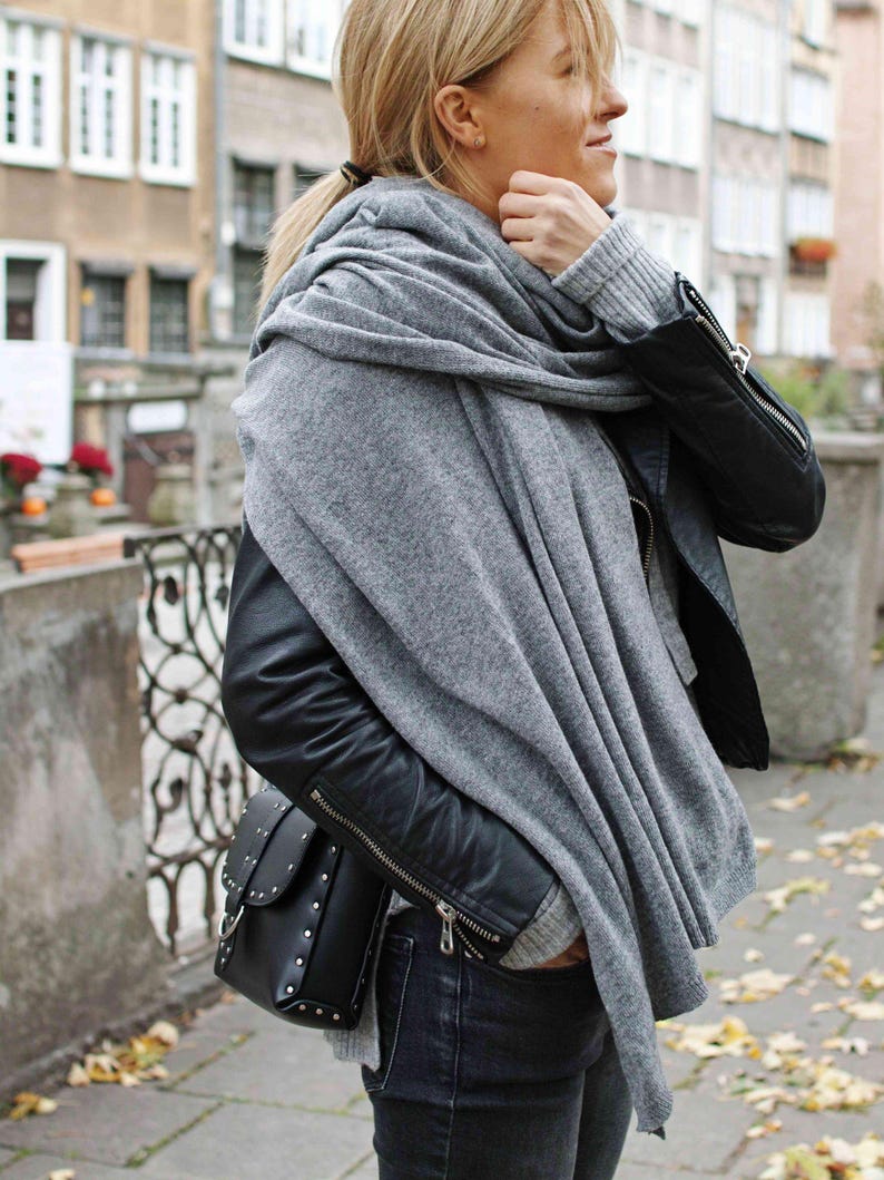 Large oversized wool scarf for women, anthracite gray winter scarf, wrap shawl, women scarves image 11