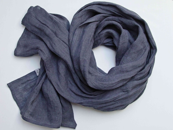 NATURAL soft linen scarf in navy blue/anthracite for women, pure linen lightweight scarf SHAWL wrap women, pure linen,  linen accessories