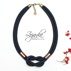 Navy Blue Cotton Rope Necklace: Textile Statement Jewelry