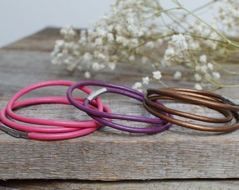 Leather bracelets SET of 3, leather cord bracelets, boho style leather cuff, women bracelet set of two, bangles, stacking bracelets