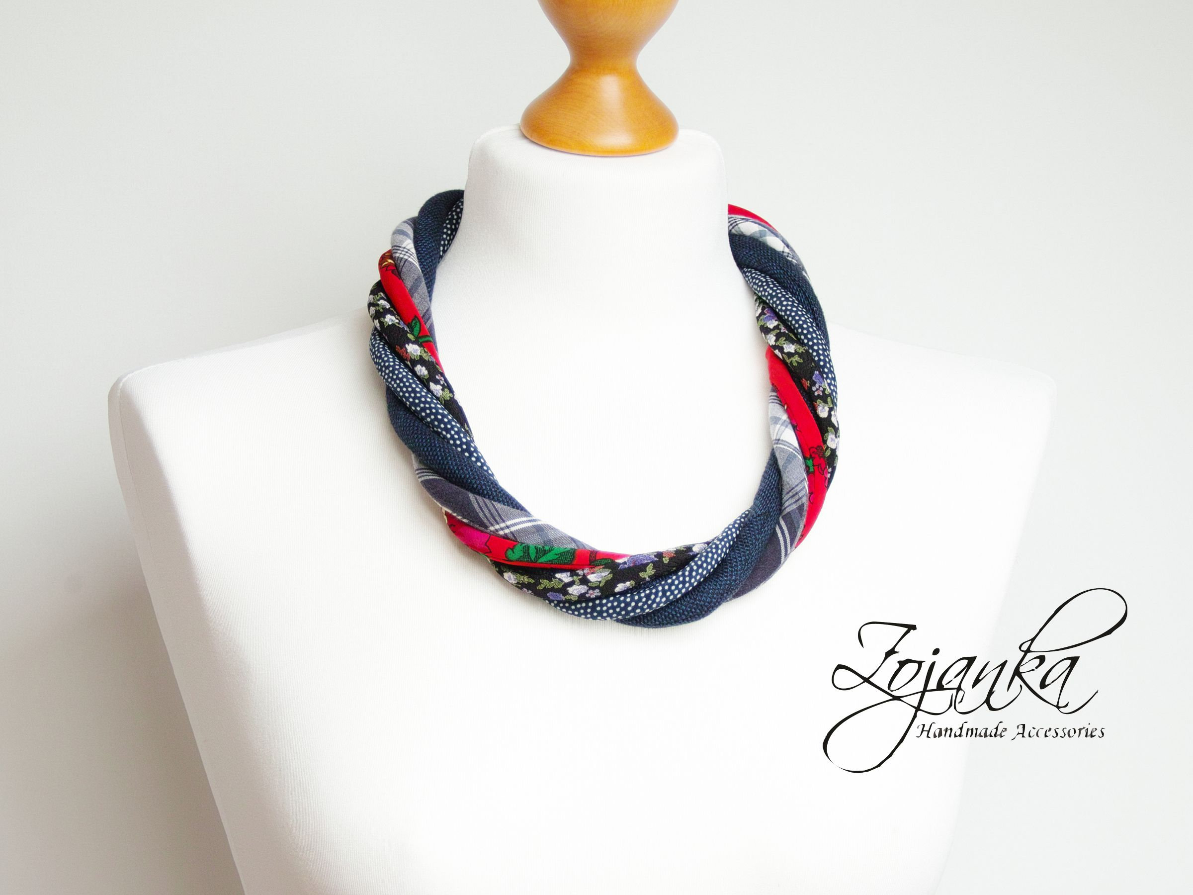 Navy blue necklace, textile necklace, FABRIC necklace, fabric jewelry, gift ideas, accessories, fashion accessories, statement
