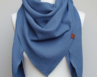 DENIM BLUE Muslin Cotton Scarf: Triangle Wrap for Women