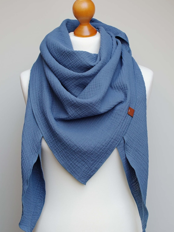 DENIM BLUE Muslin Cotton Scarf: Triangle Wrap for Women