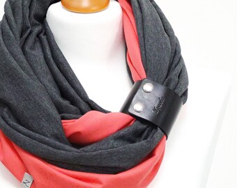 Infinity scarf with leather cuff, cotton scarf, scarf with cuff, lightweight scarf, spring scarf with cuff, infinity scarves, cotton scarves