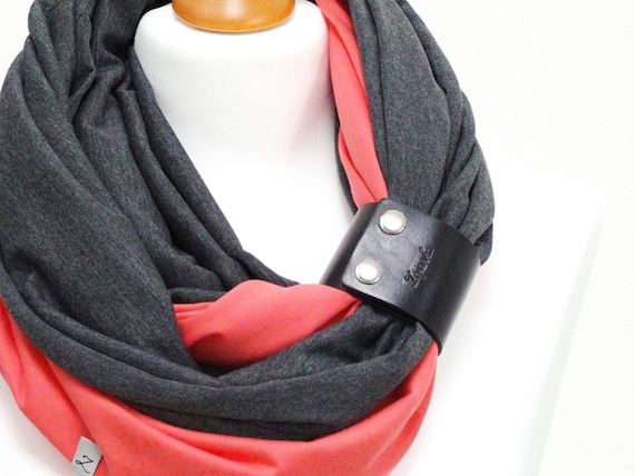 Infinity scarf with leather cuff, cotton scarf, scarf with cuff, lightweight scarf, spring scarf with cuff, infinity scarves, cotton scarves