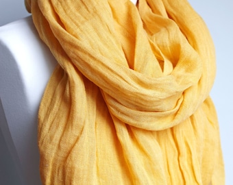 Women linen scarf YELLOW, natural scarf SHAWL for women, pure linen, linen travel wrap, natural scarf, eco baltic linen scarf for summer