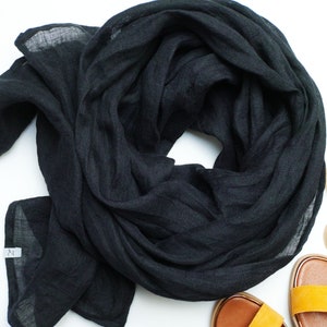 BLACK linen scarf lightweight linen scarf SHAWL wrap women, natural linen eco scarf fashion, linen accessories women image 6