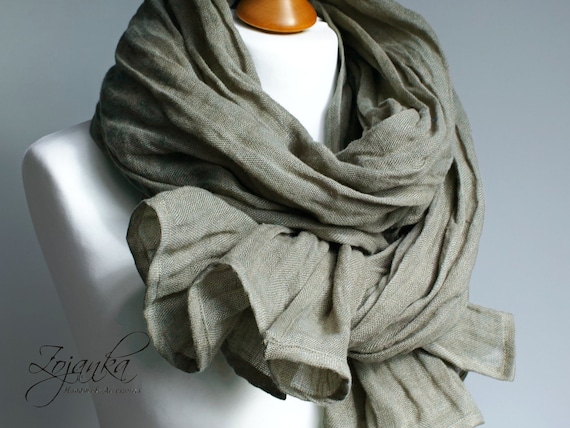 Washed linen scarf - soft natural line wrap, travel wrap, fashion linen scarf -