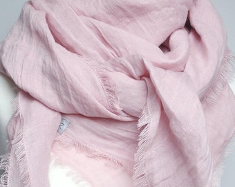 Large Linen Scarf: Light PINK Square Linen Shawl, Baltic Linen