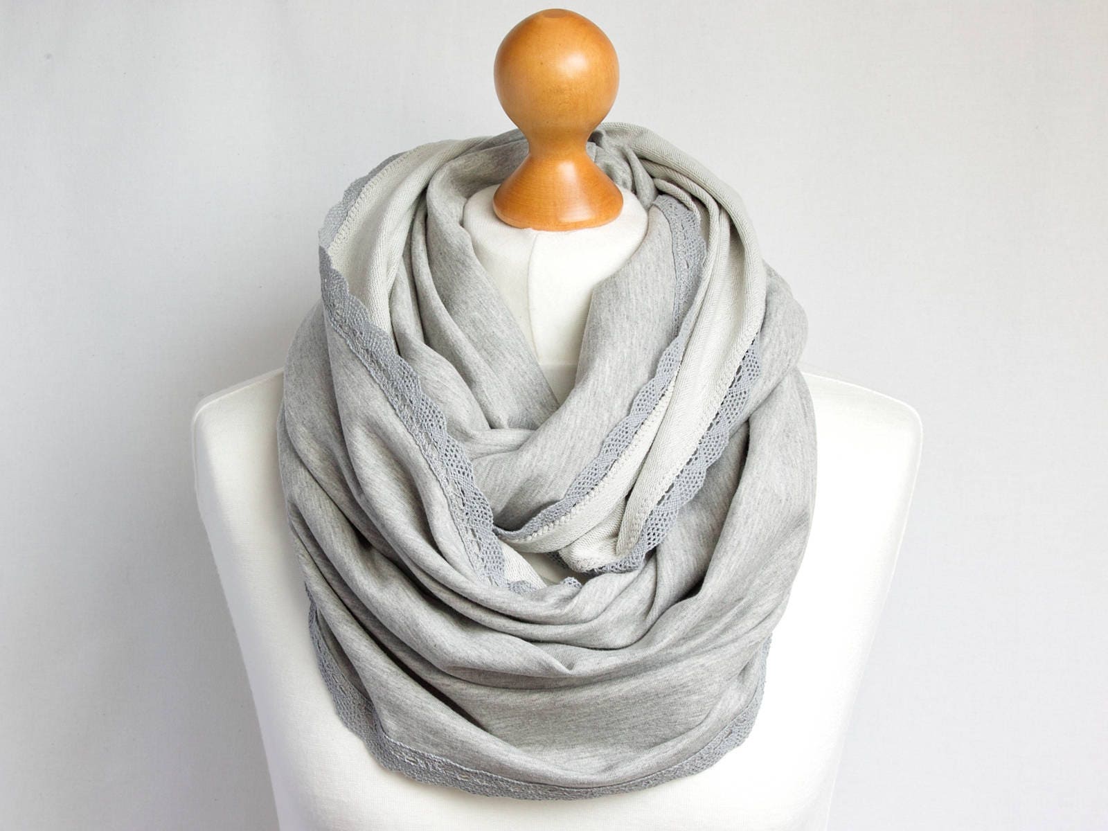 GRAY jersey Infinity Scarf, infinity scarf, knitted jersey infinity