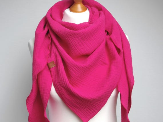 PINK Cotton Muslin Triangle Scarf: Soft Spring Shawl