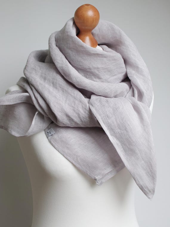 LIGHT GREY Linen Scarf Wrap: Square Shawl,natural Linen scarves, travel wrap