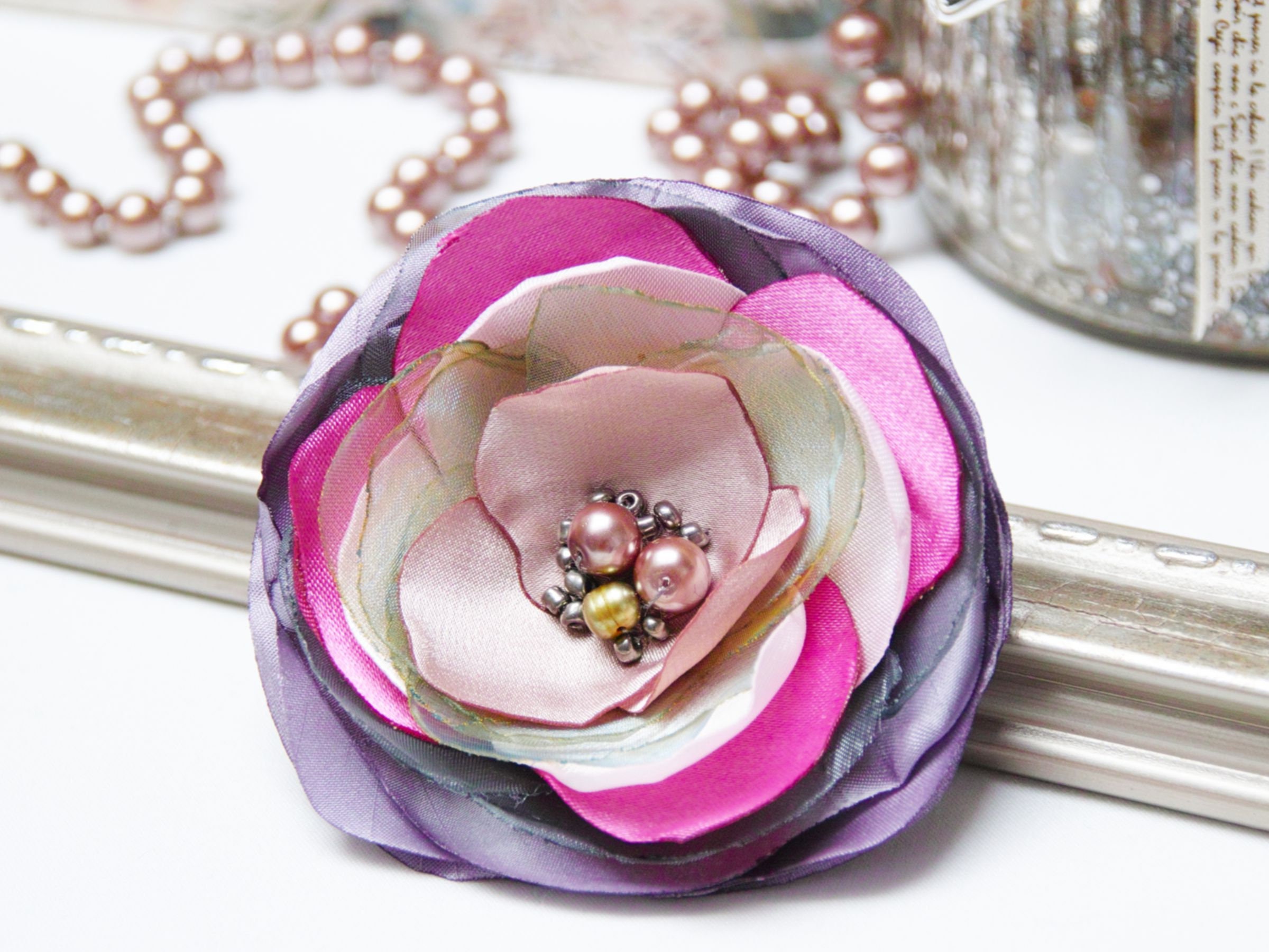 fabric flower brooch pin