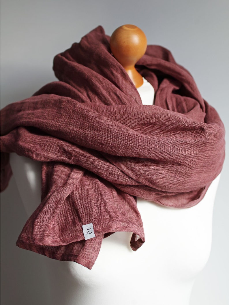 Bufanda de lino suave en MARSALA, bufanda natural SHAWL para mujer, lino puro, envoltura de viaje de lino, bufanda natural, moda ecológica, envoltura de lino de viaje imagen 5