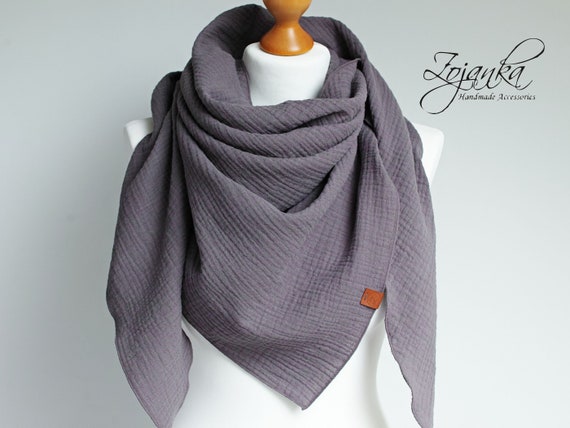 Cotton muslin women scarf shawl, cotton triangle scarf  - soft scarf -autumn fall scarf for women