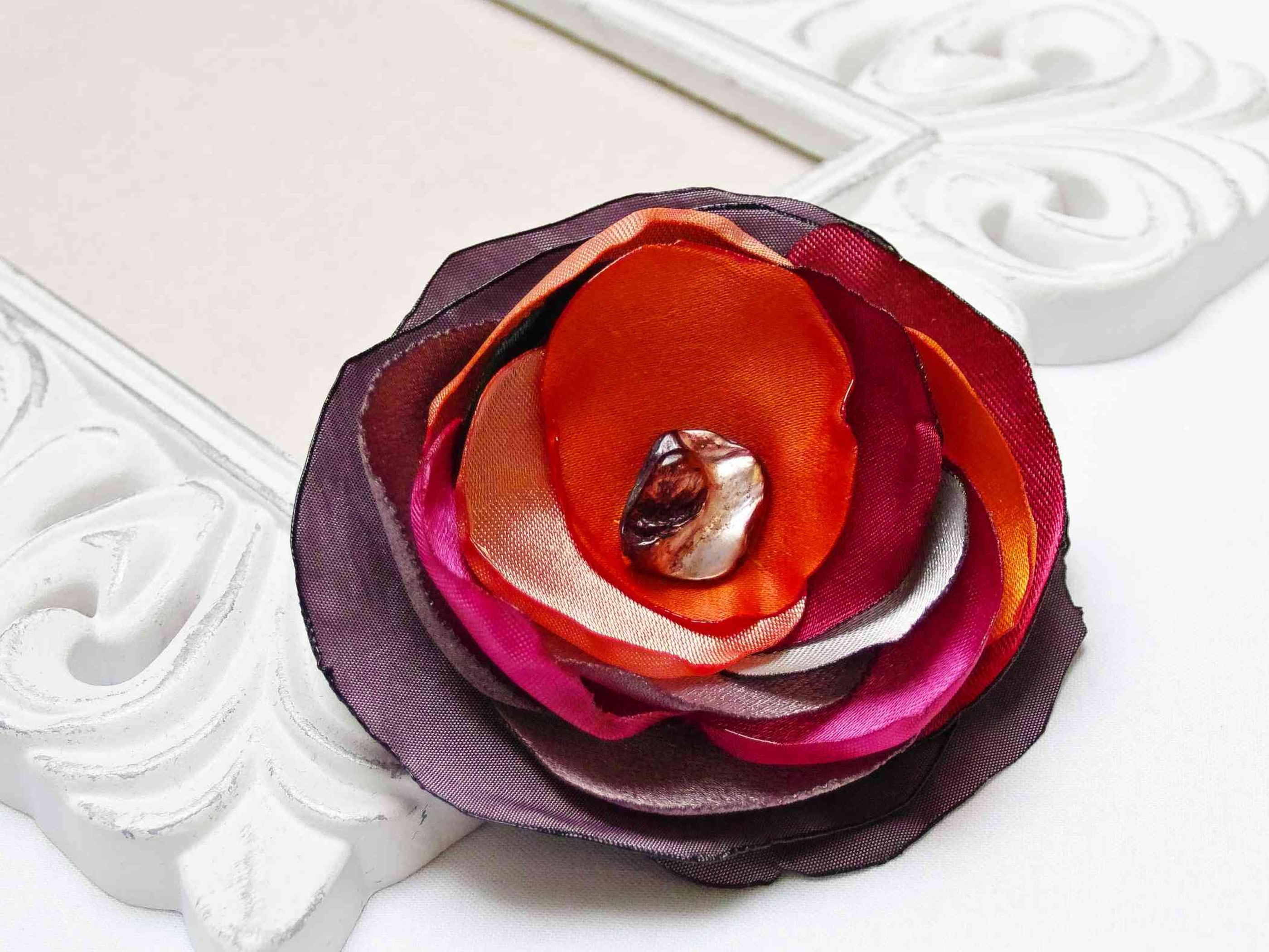 Textile fabric flower BROOCH for women, Pin Petal Flower Pin Organza  handmade pin floral brooch corsage, textile accessories