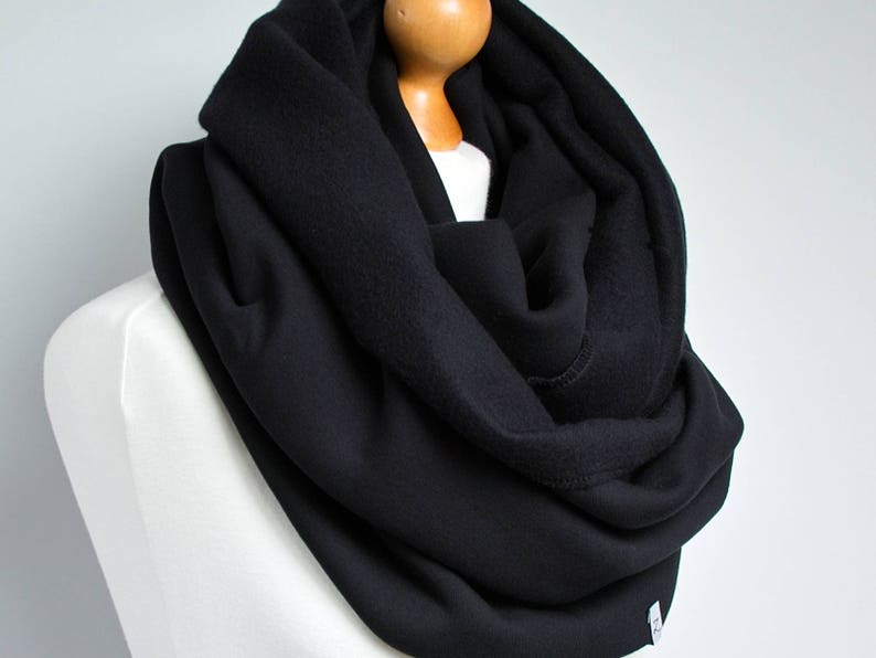 Black Infinity Scarf, hooded infinity scarf, BLACK jersey infinity scarf, oversized scarf, cozy chunky scarf, gift for her, gift ideas image 2