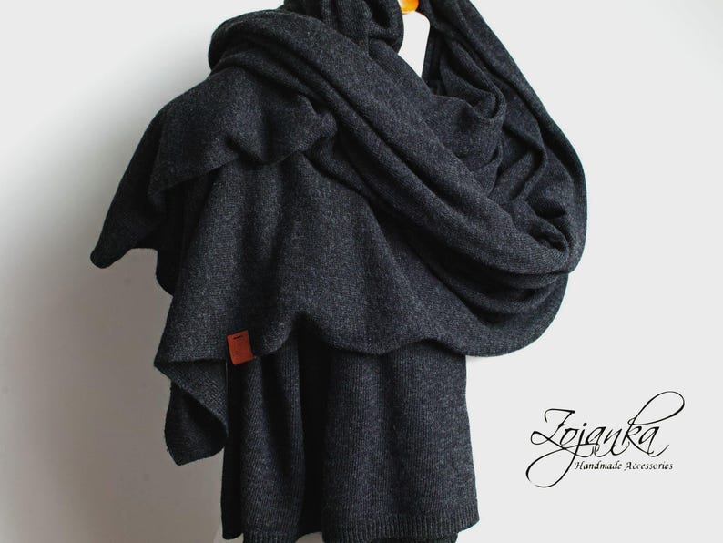 Large oversized wool scarf for women, anthracite gray winter scarf, wrap shawl, women scarves image 3