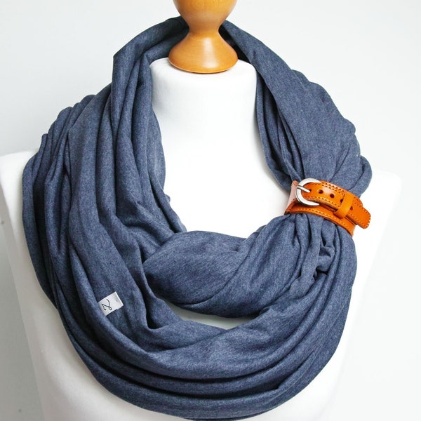 Oversized Cotton Jersey Infinity Scarf with Leather Strap