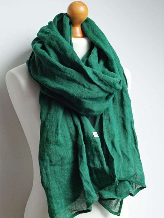 Softened linen scarf, natural linen scarf SHAWL wrap women, pure linen, natural scarf, GREEN scarf fashion, linen accessories, linen wrap