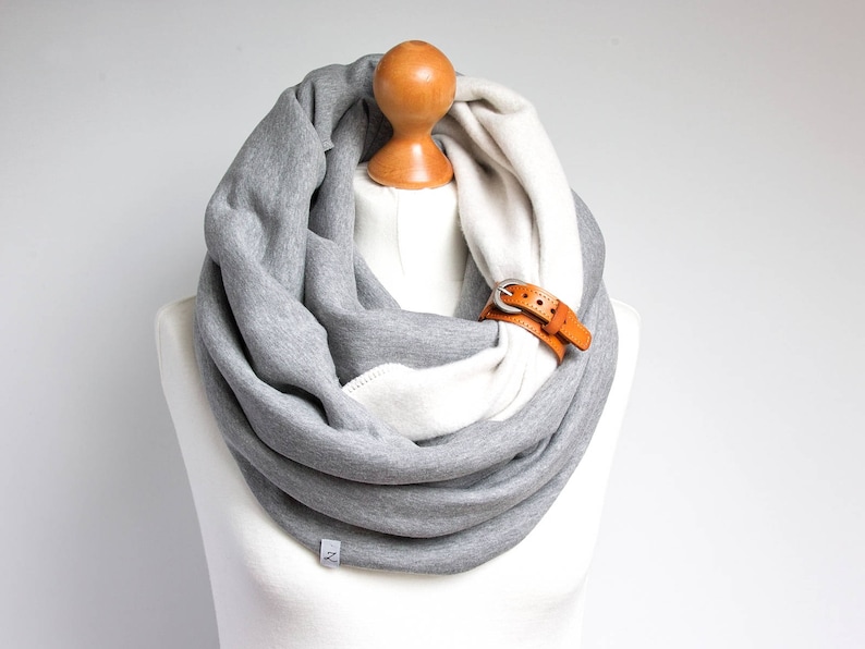 CHUNKY Infinity scarf with leather strap, hooded scarf for women, cozy SNOOD, simple winter scarf, gift ideas for friend, chunky wrap scarf image 3