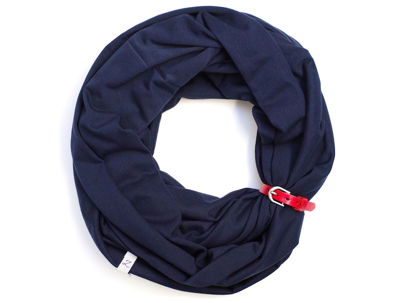 Foulard infini BLEU MARINE pour femme, écharpe tube avec revers en cuir, écharpe de mode nautique, écharpe à débordement en coton, écharpe de style marin red