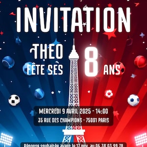 Customizable football birthday invitation – Paris theme