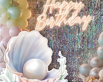 Concha grande con perla: decoración recortable imprimible para fiesta de sirena, fondo de cumpleaños oceánico, JPG + PNG