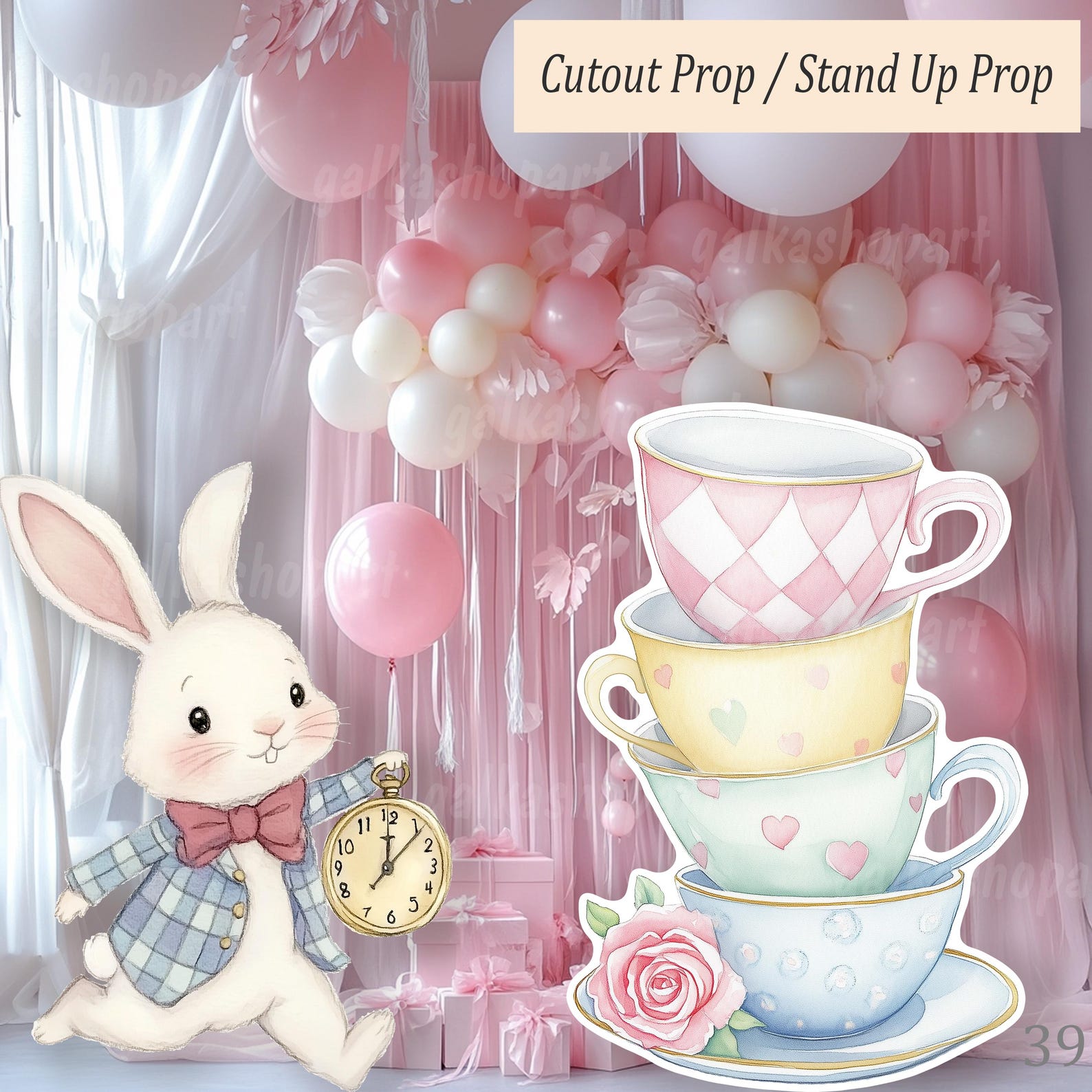 Large Tea Cups Cutout, Alice in Wonderland Party Standee, Mad Hatter ...