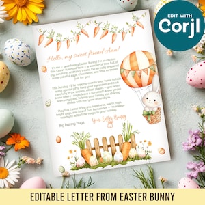 Carta editable del Conejo de Pascua, plantilla imprimible, carta oficial del escritorio del Conejo de Pascua, juegos infantiles, búsqueda de huevos y regalos