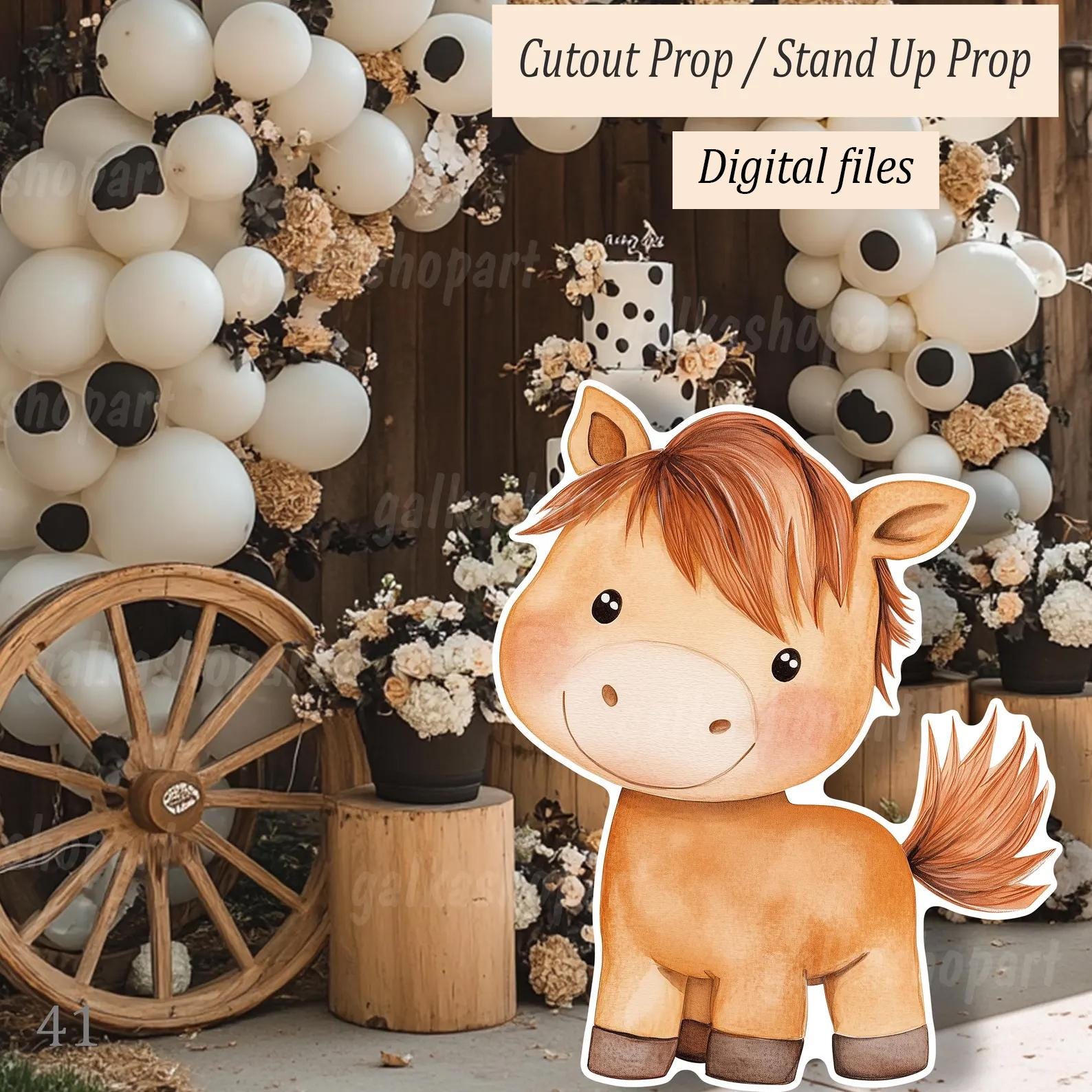 Big Cute Horse Cutout Decor: Digital Download for Baby Shower & Birthday Party, Printable Backyard Standee, Farm Animals, Foal Stand up Prop