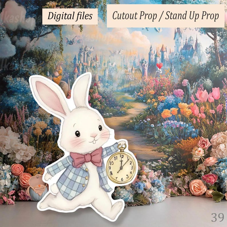 White Rabbit Prop Life-size White Rabbit Standee, Wonderland Party Prop, Alice in ...
