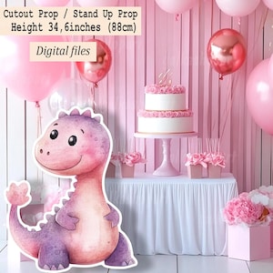 Big Cute Pink Dinosaur Cutout Decor: Digital Download for Baby Shower & Birthday Party, Printable BackyardStandee, Dino Jurassic