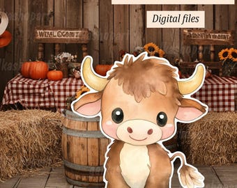 Large Cute Bull-calf Cutout Decor: Digital Download for Baby Shower & Birthday Party, Printable Backyard Standee, Farm Animal Stand up Prop